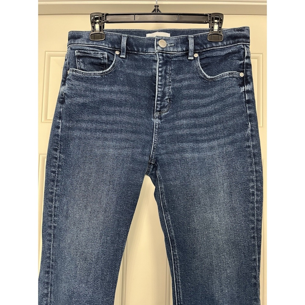 Loft Women's High Waist Flare Crop Blue Jeans Size 30 Raw Hem Stretch - Picture 4 of 7